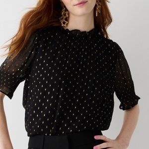 NWT J CREW SZ S BLK/GOLD Polkadot blouse with ruffled short sleeves $20 obo